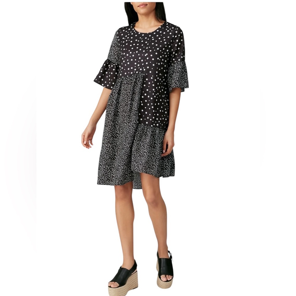 #2983 EUC RTR CAARA Mixed Print Assemryrical Dress